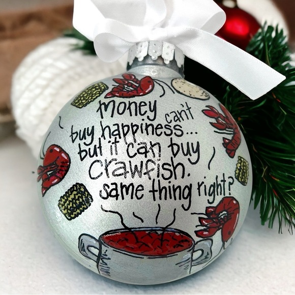 Cajun Christmas Cheer: Crawfish & Happiness Ornament! Custom Personalized Gift - Picture 3 of 10